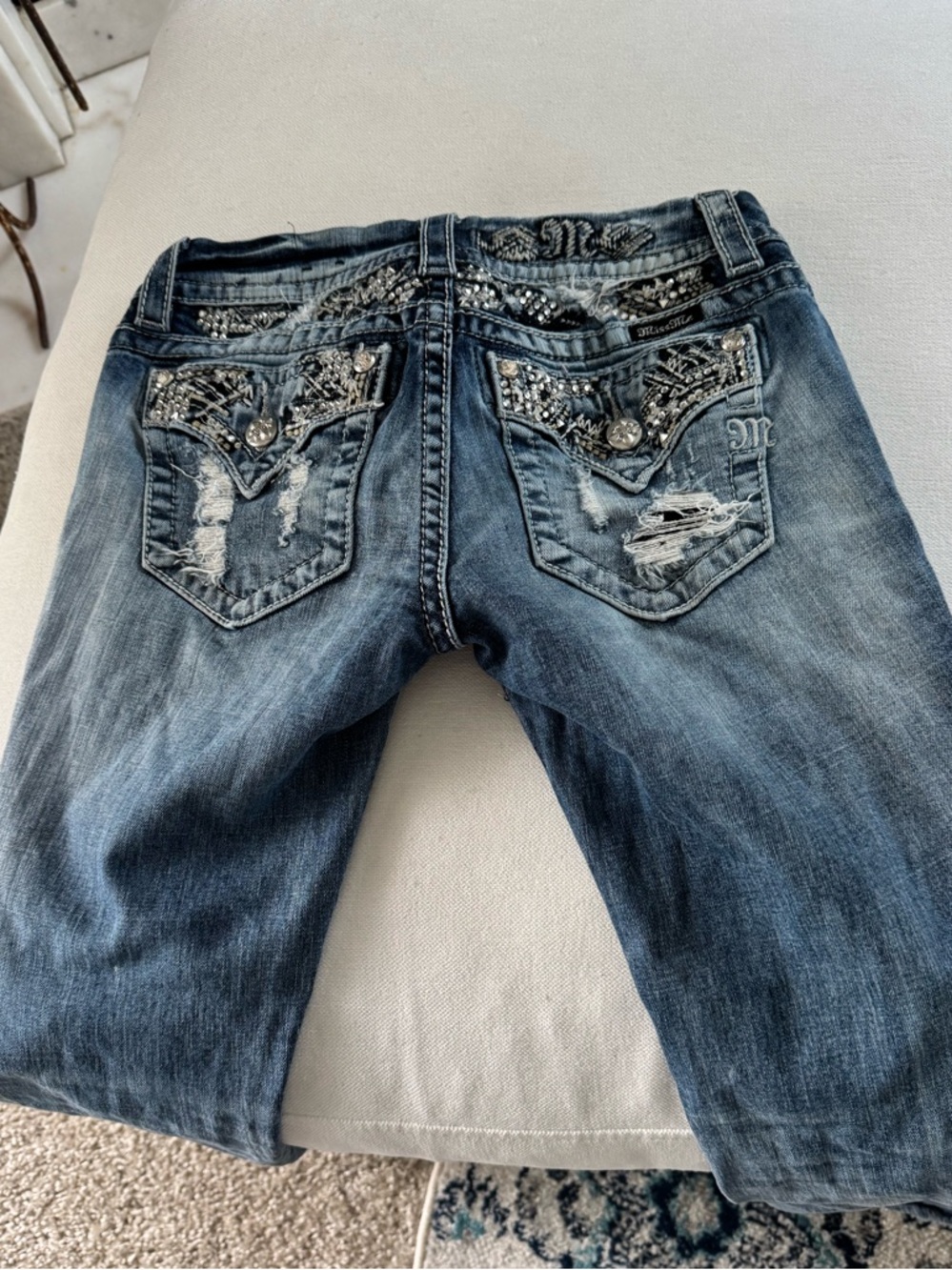 Rock Revival Dark Blue Denim Jeans with Orange Embroidery - Picture 2 of 8